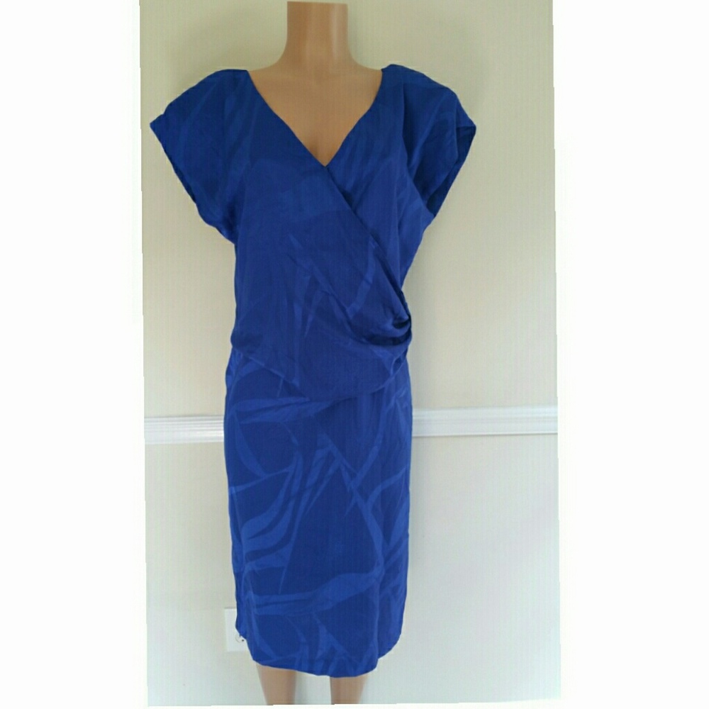 V Neck Cobalt Blue Sateen Dress